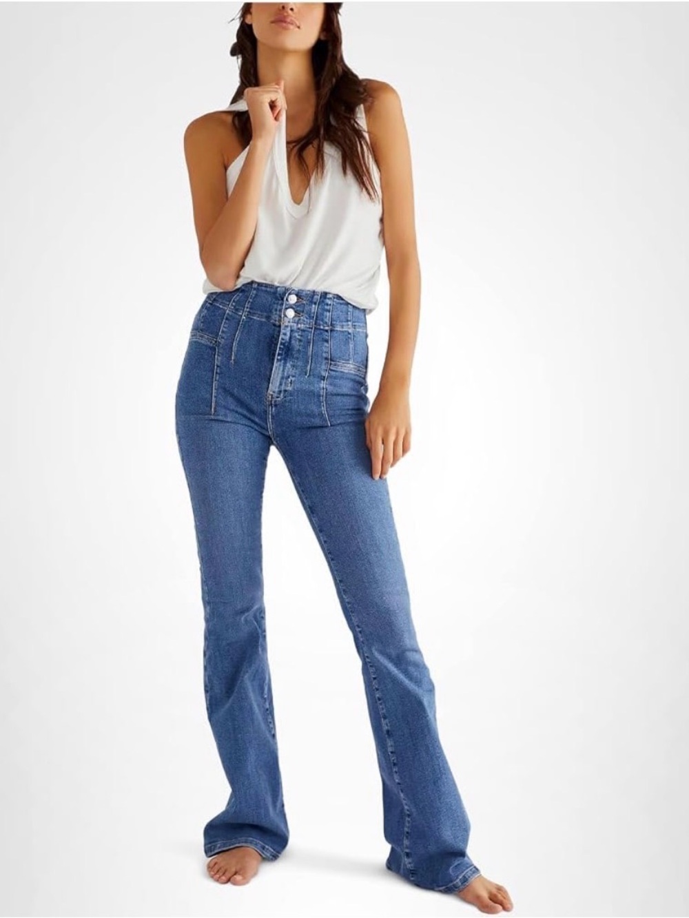 NWT Free People We The Free Jayde High-Rise Flare Jeans in Sunburst Blue